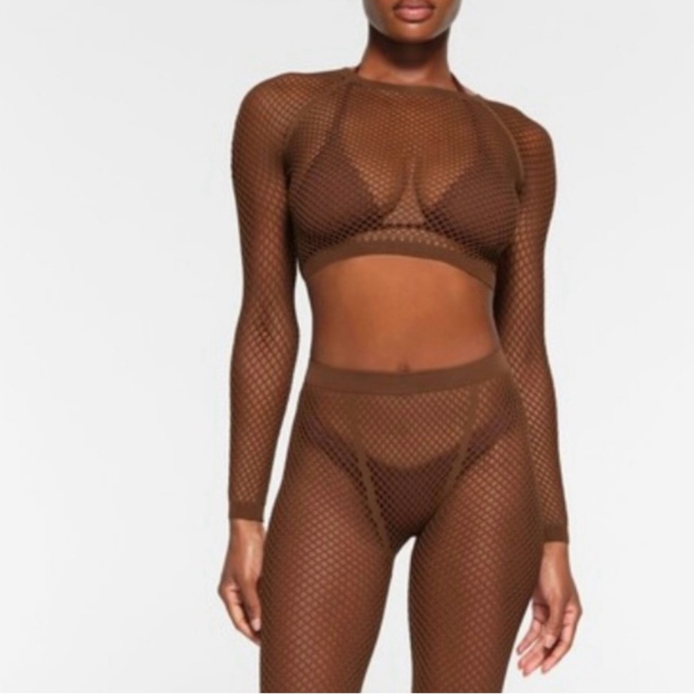 SKIMS ARMY WARP KNIT LONG SLEEVE CROP TOP SZ. XXS-S